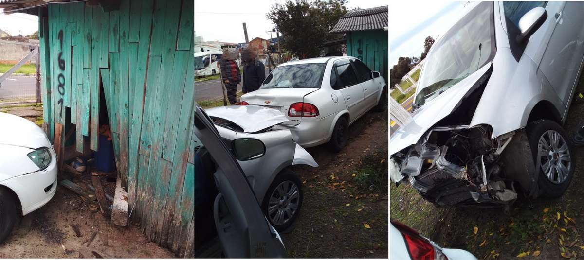 Veículos colidem e quase invadem casa em Osório