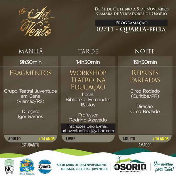 Festival de teatro retorna com público presencial e terá grande programação em Osório 103 Festival de teatro retorna com público presencial e terá grande programação em Osório 102