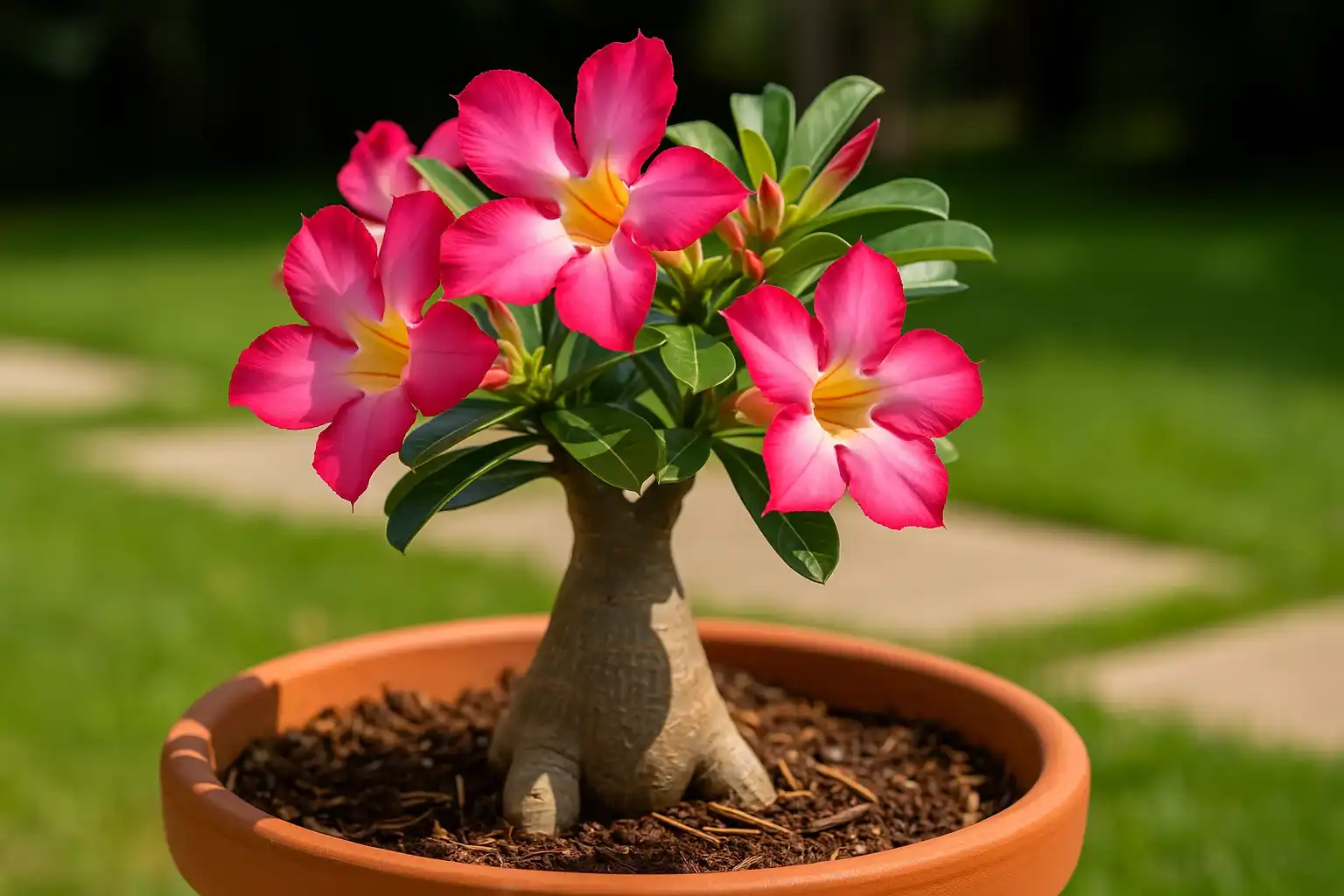 Como estimular a rosa-do-deserto a florescer após a troca de vaso
