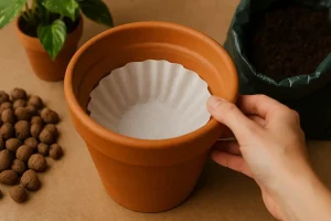 Dica com filtro de café resolve a drenagem no vaso