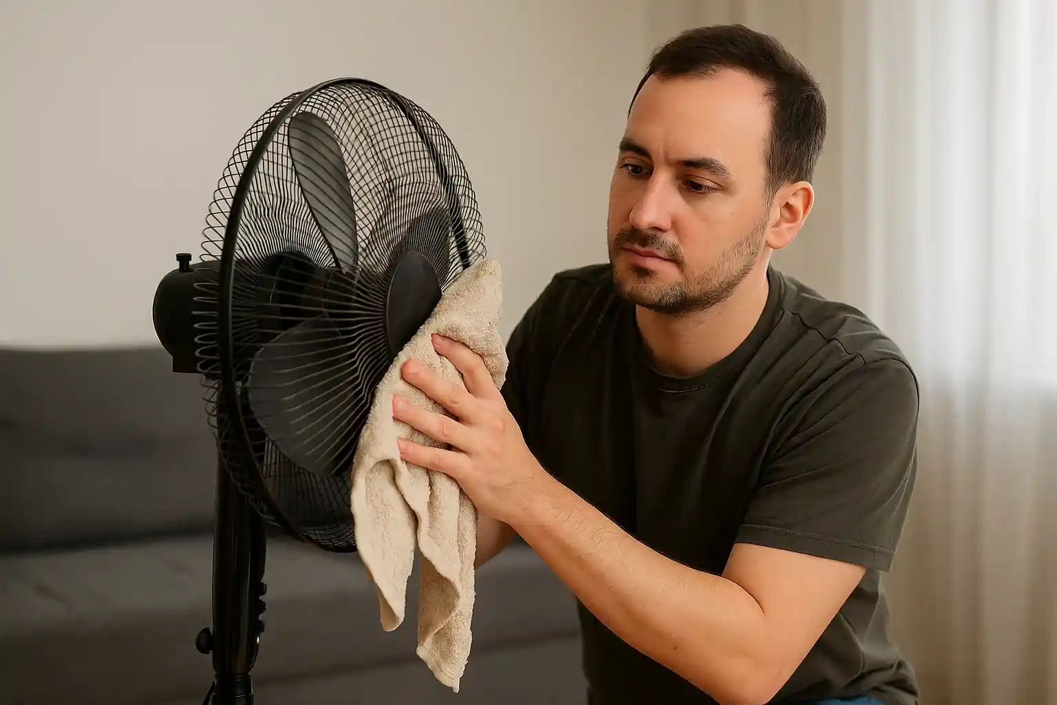 Toalha velha com vinagre tira poeira do ventilador em segundos