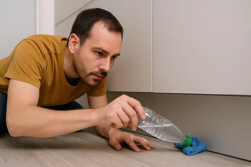 Truque com garrafinha facilita limpeza embaixo de armários sem esforço