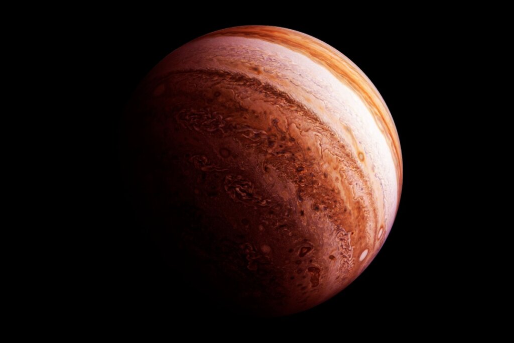 Imagem do planeta Júpiter em um fundo preto 