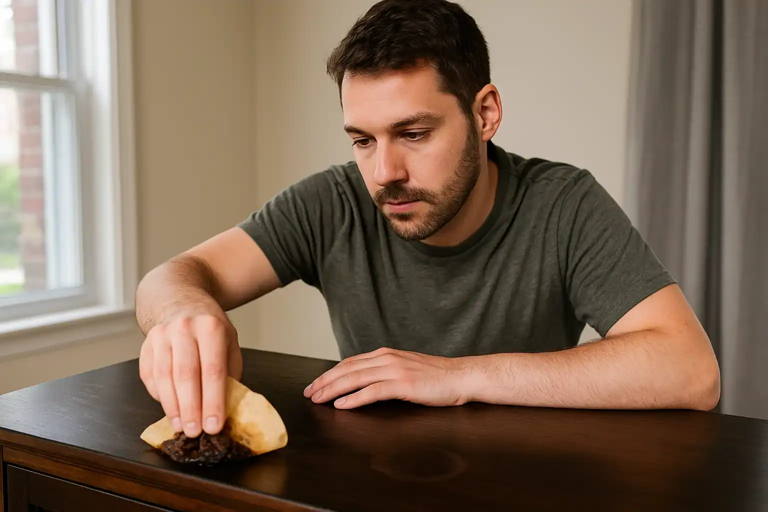 Filtro de café usado remove manchas de madeira naturalmente