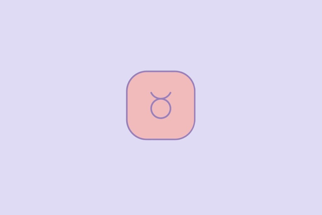 cone representando o signo de Touro com símbolo lilás e formato de círculo com dois chifres curvados para cima