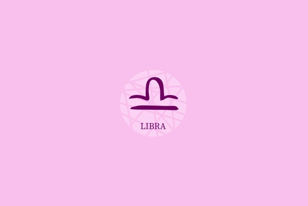Ilustração do signo de libra em um fundo roxo-claro