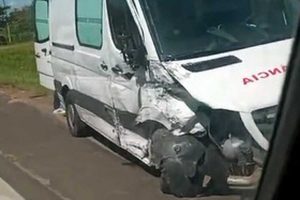 Acidente na ERS-040 envolve ambulância e camionete