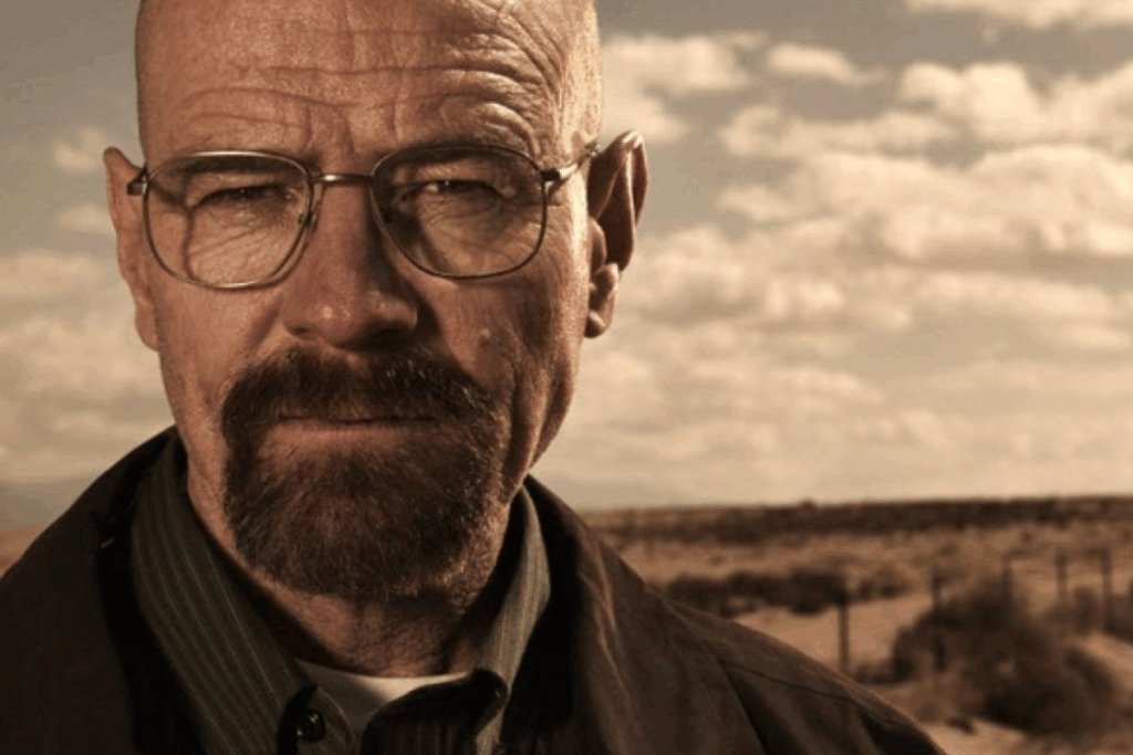 Walter White, personagem principal da série Breaking Bad olhando fixamente para a câmera