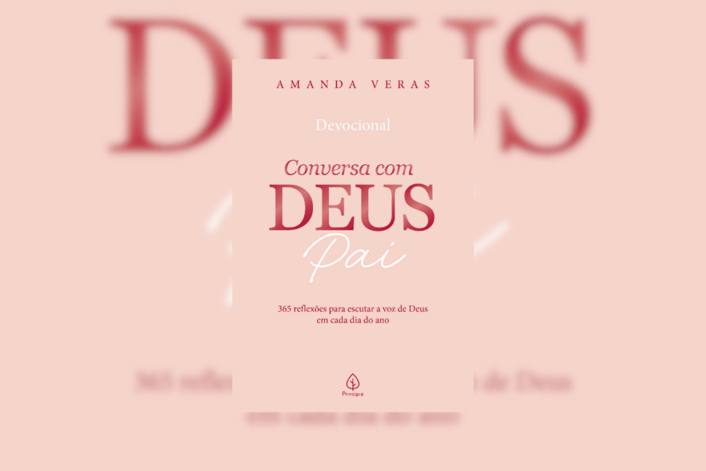 capa do livro "Conversa com Deus Pai" rosa e escritos em vermelho