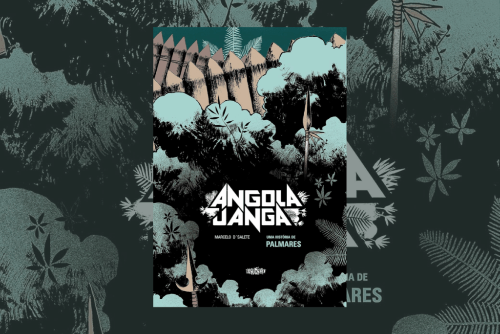 Capa de livro com título e nome do autor e ilustração de floresta com muro de madeira 