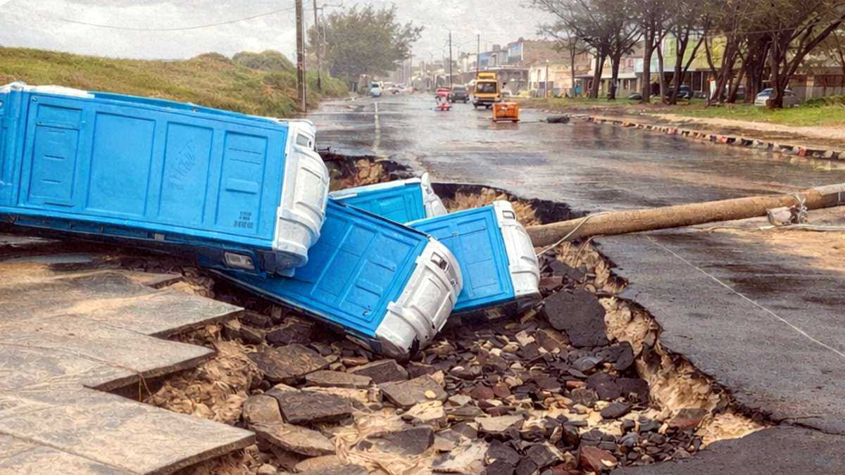 53 mm em 6 horas: temporal alaga ruas e danifica passarelas na Beira-Mar de Tramandaí