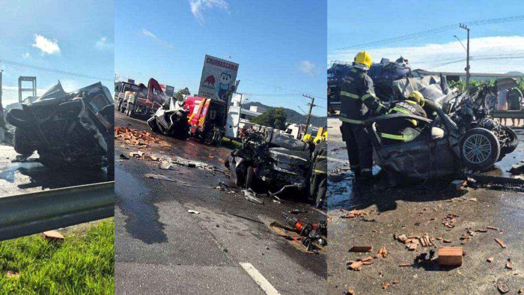 Engavetamento na BR-101 em Itajaí mata 3 da mesma família e fecha rodovia