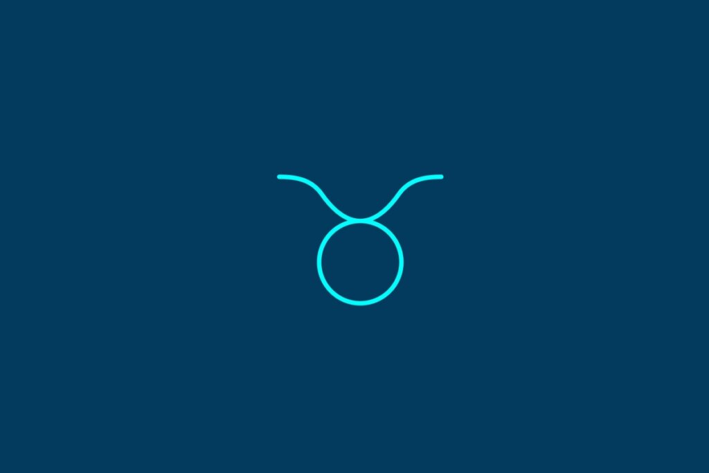 Tarot semanal: previsão para os signos de 23 a 29 de março de 2026 65 Ilustração do signo de Touro, contendo um círculo com dois chifres curvos voltados para cima, em fundo azul-escuro