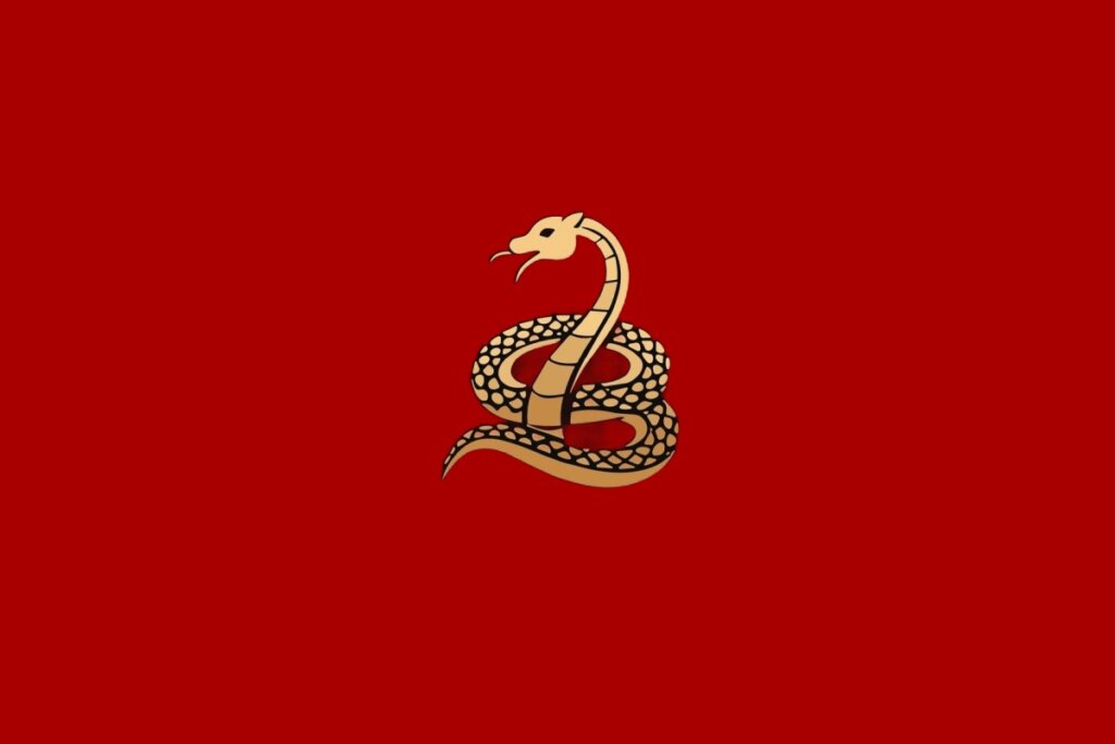 Ilustração do signo de Serpente, contendo uma serpente estilizada em fundo vermelho