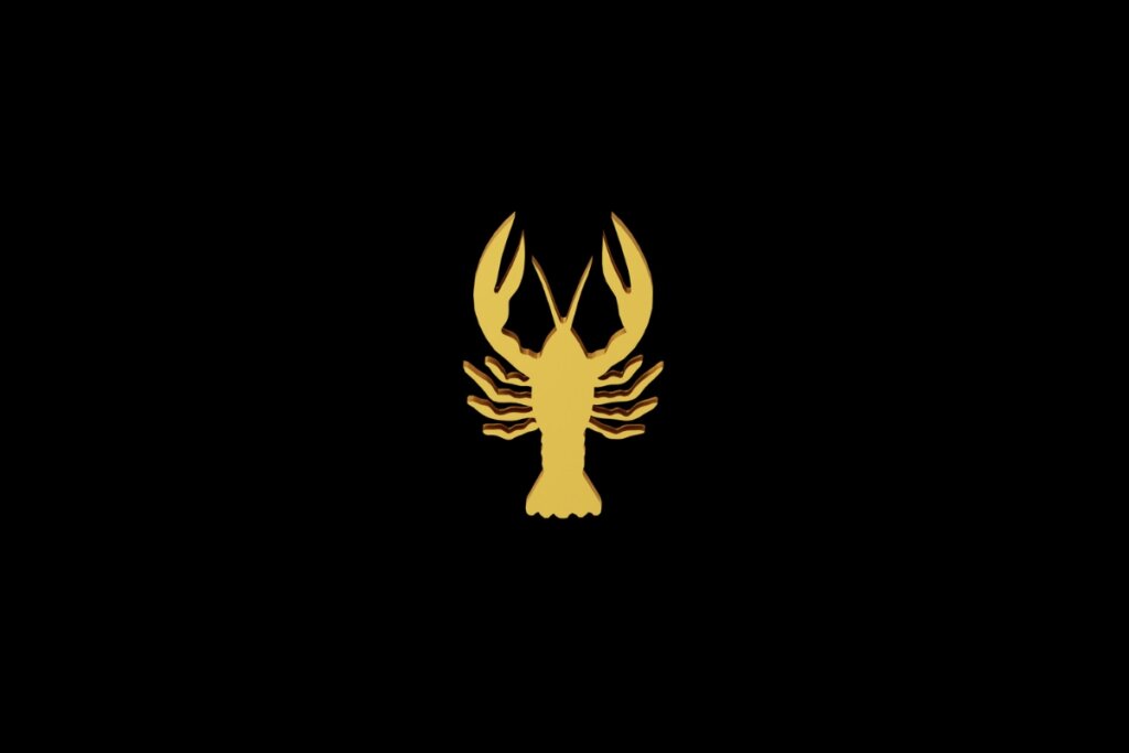 Ilustração do signo de Câncer em amarelo em um fundo preto