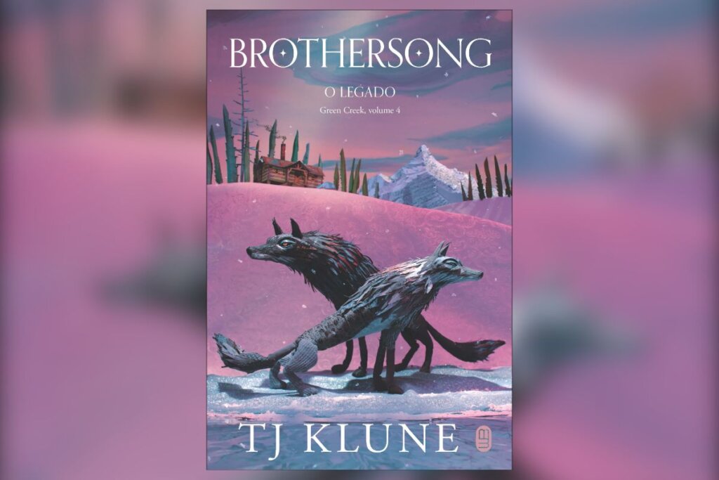 14 livros para expandir os horizontes em março 70 Capa do livro " Brothersong: o legado", com a ilustração de dois lobos em uma floresta e o nome do livro no topo