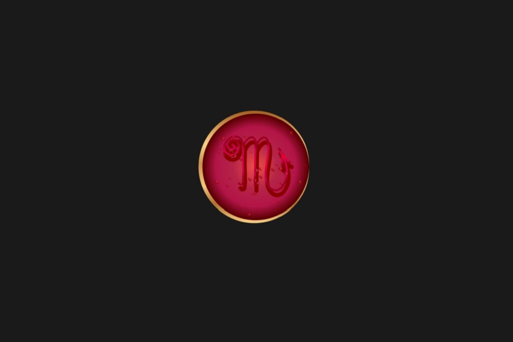 Tarot do dia: previsão para os 12 signos em 31/03/2026 66 Ilustração do signo de Escorpião, em um círculo vermelho com borda dourada, sobre um fundo preto