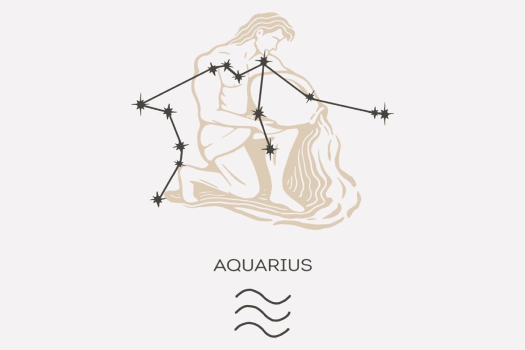 Horóscopo do dia: previsão para os 12 signos em 17/03/2026 64 Ilustração e constelação do signo de Aquário em um fundo cinza