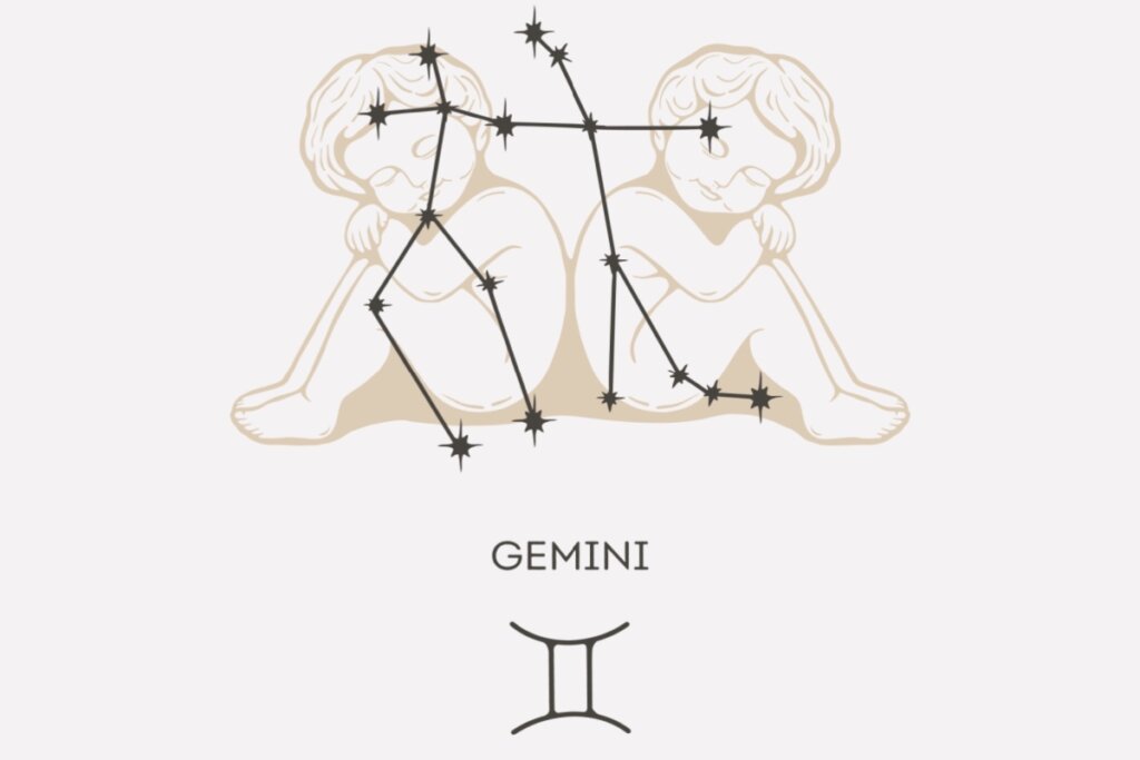Horóscopo do dia: previsão para os 12 signos em 17/03/2026 56 Ilustração e constelação do signo de Gêmeos em um fundo cinza