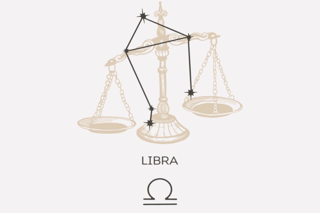 Horóscopo do dia: previsão para os 12 signos em 17/03/2026 60 Ilustração e constelação do signo de Libra em um fundo cinza