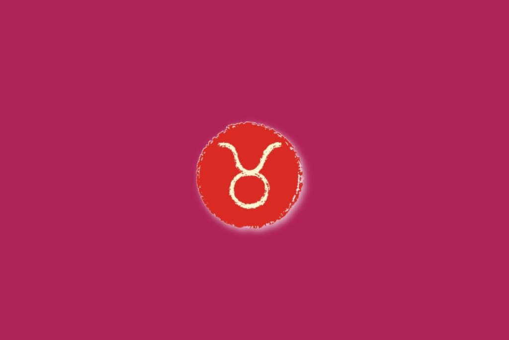 Ilustração do signo de touro, dentro de um círculo vermelho, sobre um fundo rosa