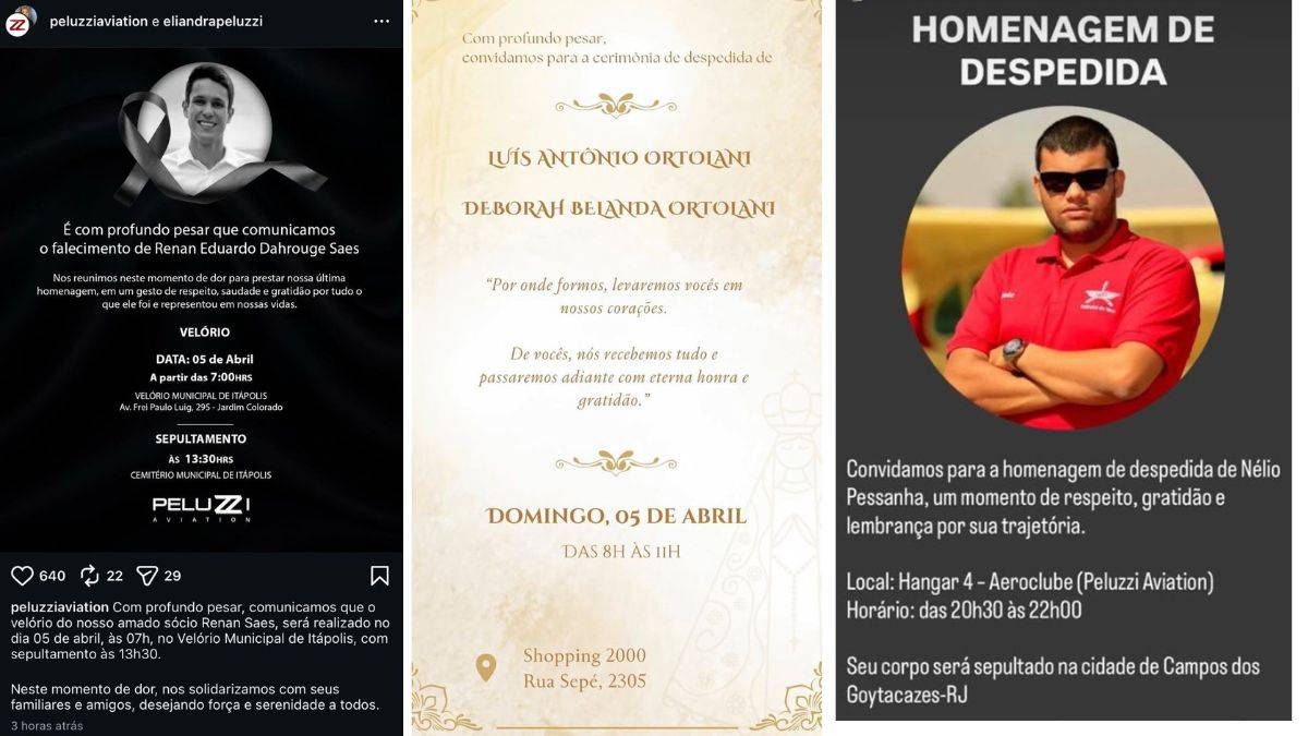 Vítimas de acidente aéreo serão veladas no Litoral do RS e outros 2 estados