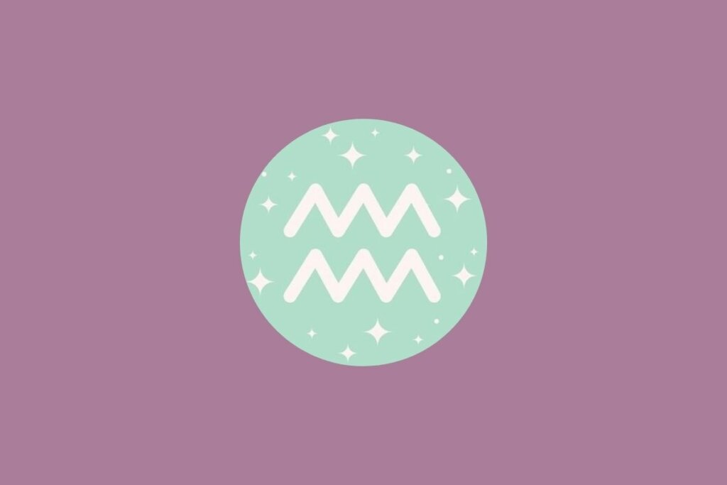 Tarot semanal: previsão para os signos de 06 a 12 de abril de 2026 74 Ilustração do signo de aquário em um círculo verde com estrelas e em um fundo roxo