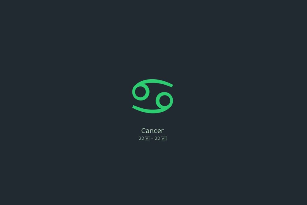 Ilustração do signo de câncer em verde-claro sobre um fundo verde-escuro