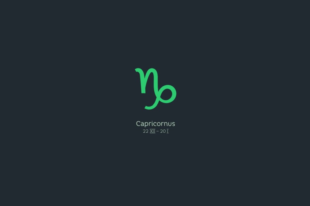 Ilustração do signo de capricórnio em verde-claro sobre um fundo verde-escuro