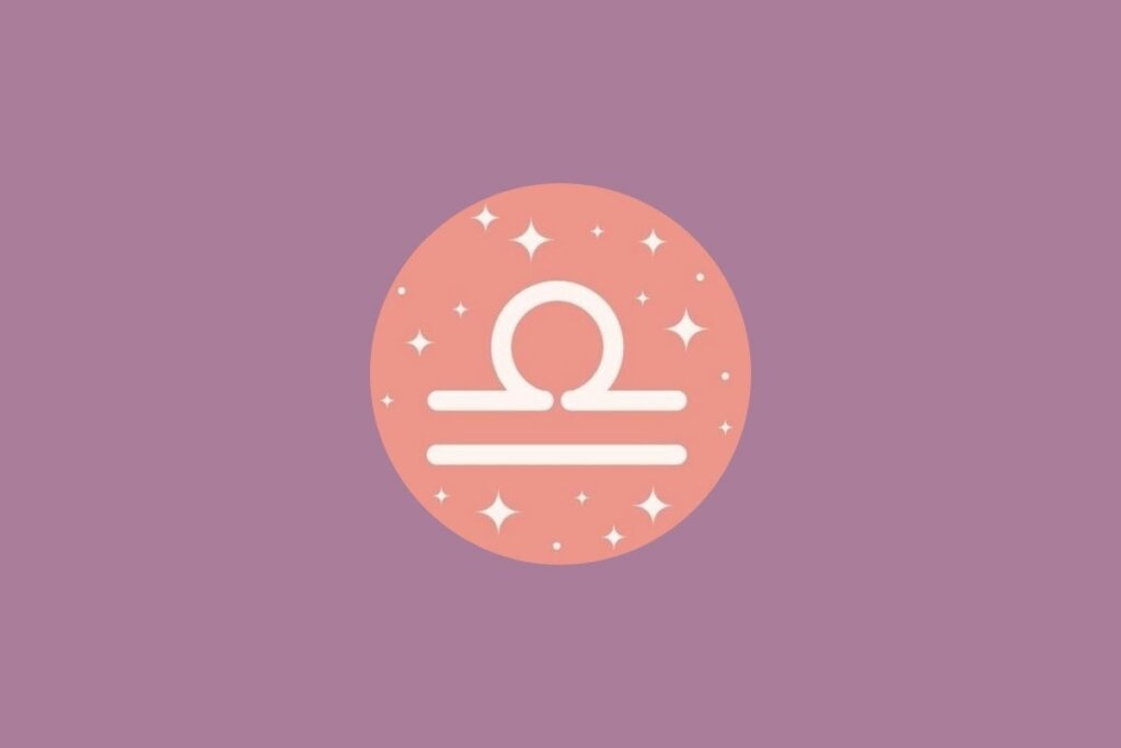 Tarot semanal: previsão para os signos de 06 a 12 de abril de 2026 70 Ilustração do signo de libra em um círculo rosa com estrelas e em um fundo roxo