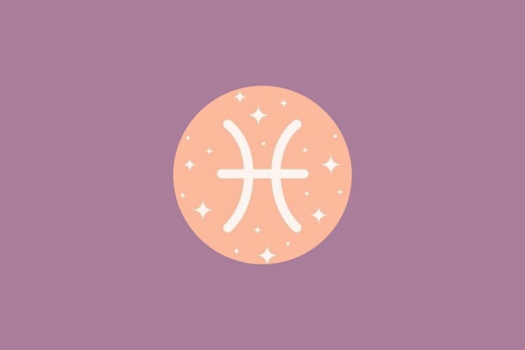 Tarot semanal: previsão para os signos de 06 a 12 de abril de 2026 75 Ilustração do signo de peixes em um círculo rosa claro com estrelas e em um fundo roxo