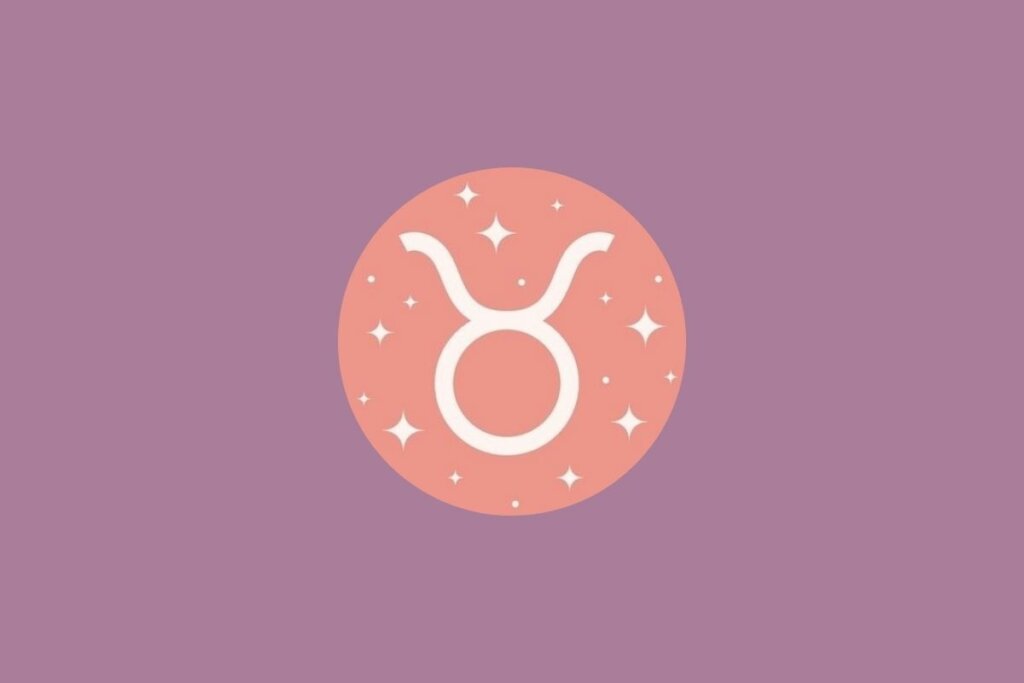 Tarot semanal: previsão para os signos de 06 a 12 de abril de 2026 65 Ilustração do signo de touro em um círculo rosa com estrelas e em um fundo roxo