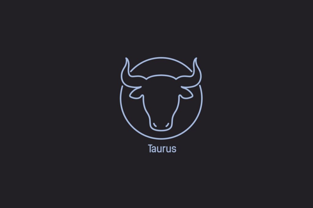 Ilustração do signo de Touro contendo o desenho de uma cabeça de touro, em um fundo azul-escuro