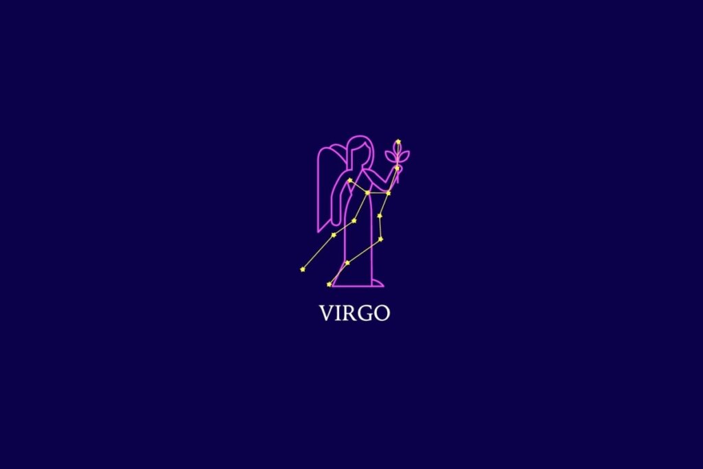 Ilustração do signo de virgem em um fundo azul-escuro 