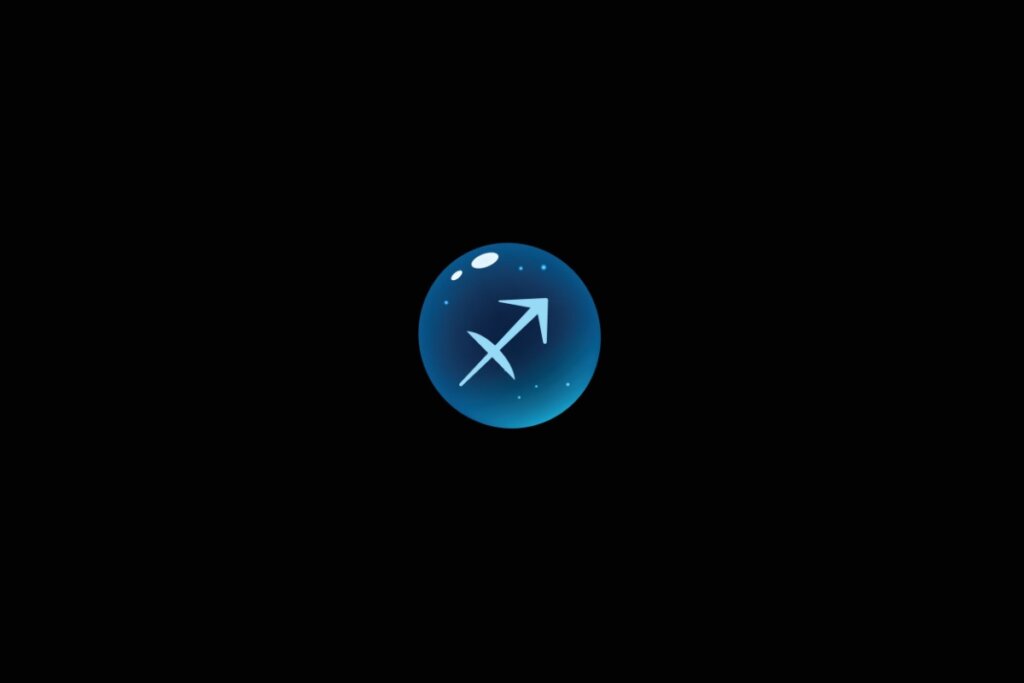 Tarot do dia: previsão para os 12 signos em 03/06/2026 62 Ilustração do signo de sagitário dentro de uma bolha azul sobre um fundo preto